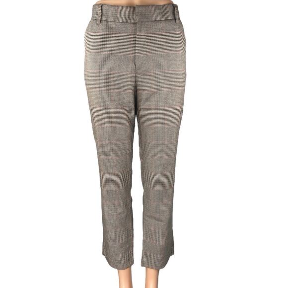 Zara Brown Houndstooth Plaid High Waisted Straight Leg Trousers Dress Pants Sz M - Picture 1 of 5